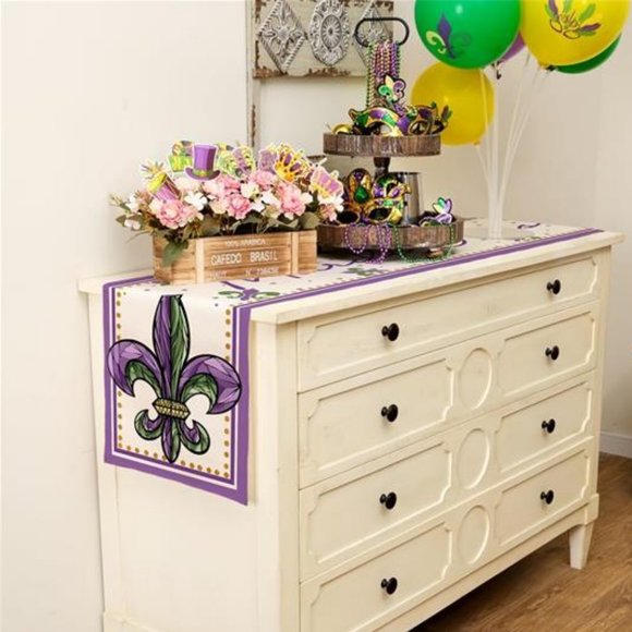 Mardi Gras Table Runner Fleur De Lis Party Decor Cottage Dining Decorative Cloth - Picture 3 of 8